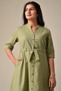 Shirt Dress In Linen Cotton Light Olive