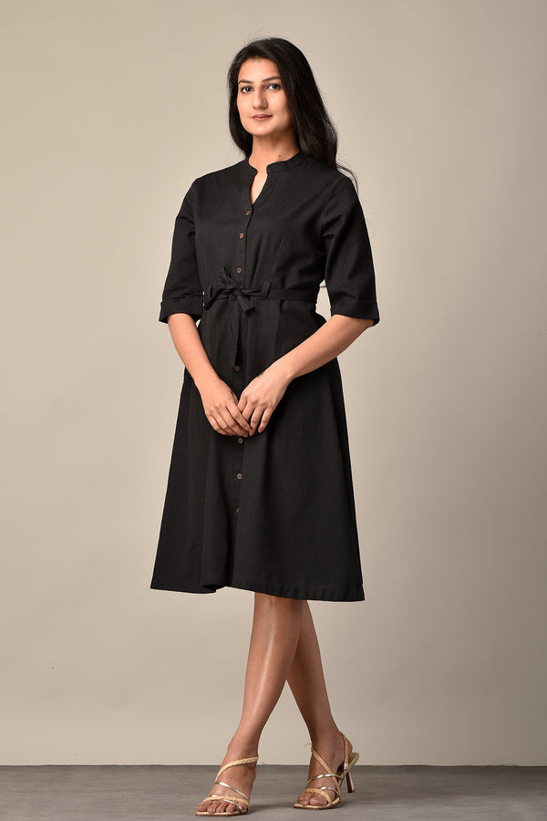 Shirt Dress In Linen Cotton Black