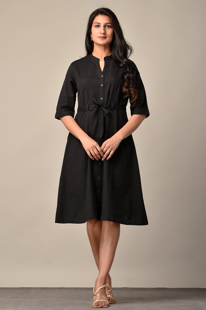Shirt Dress In Linen Cotton Black