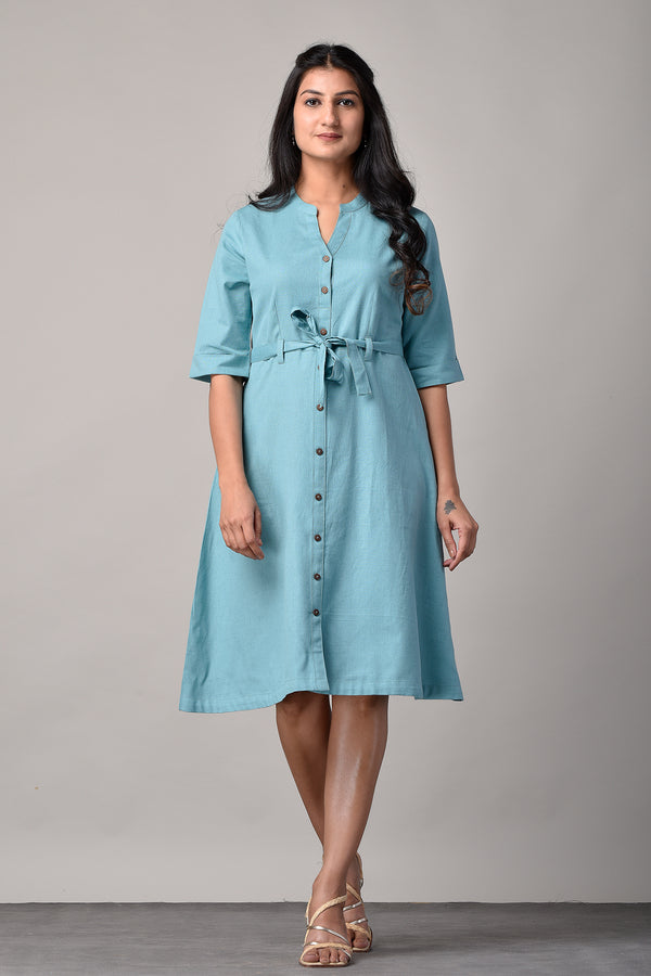 Shirt Dress In Linen Cotton Light Sea Green