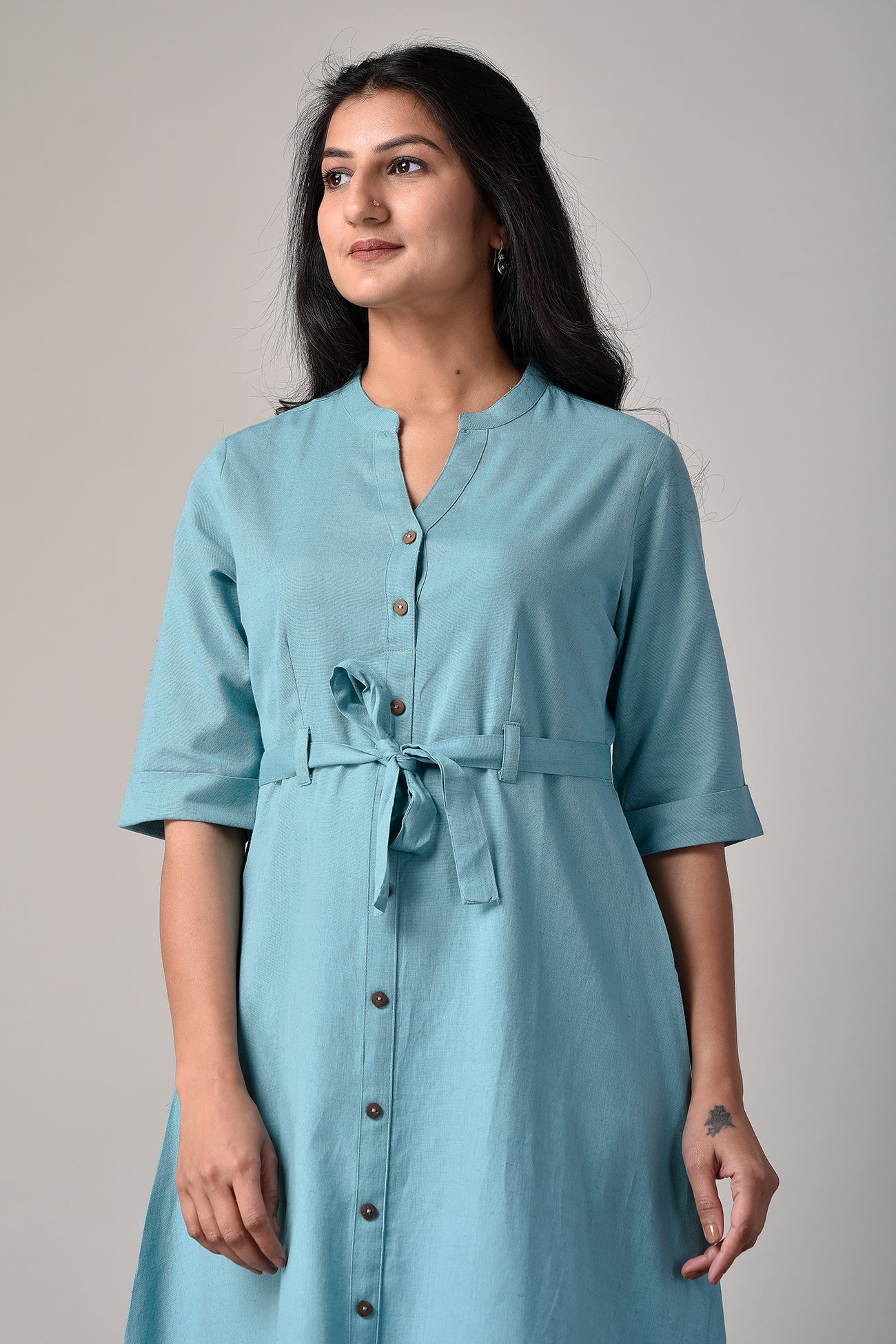 Shirt Dress In Linen Cotton Light Sea Green