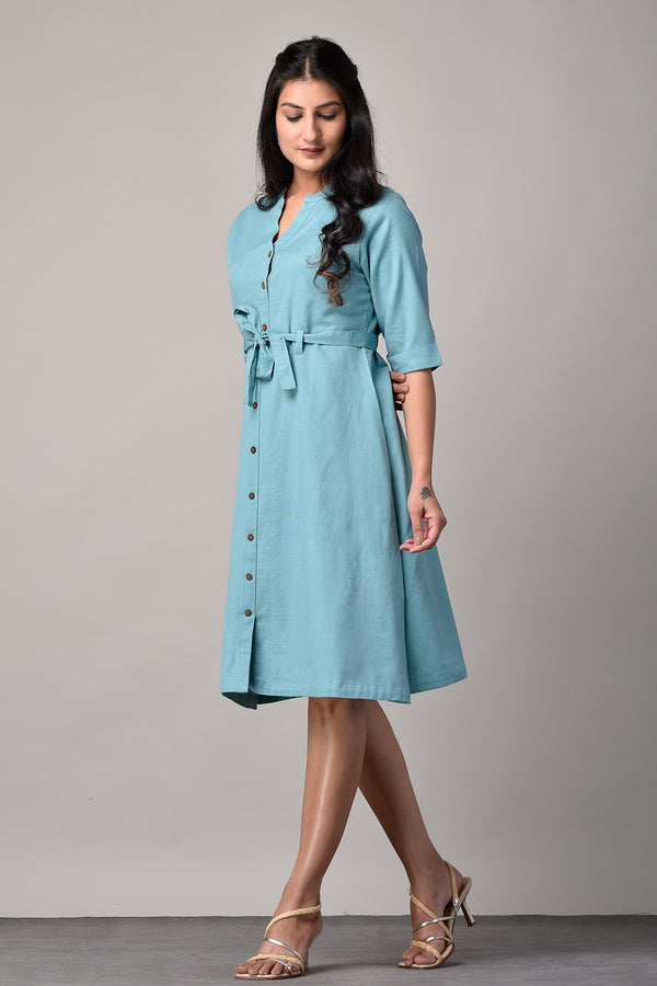 Shirt Dress In Linen Cotton Light Sea Green
