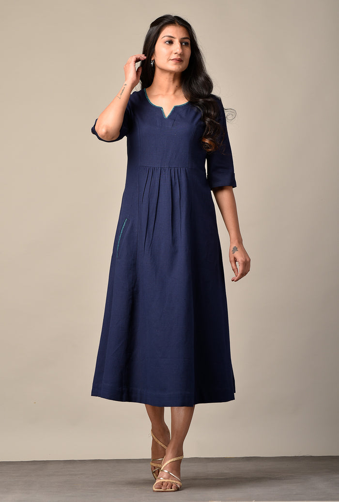 Linen Long Dress in Navy Blue