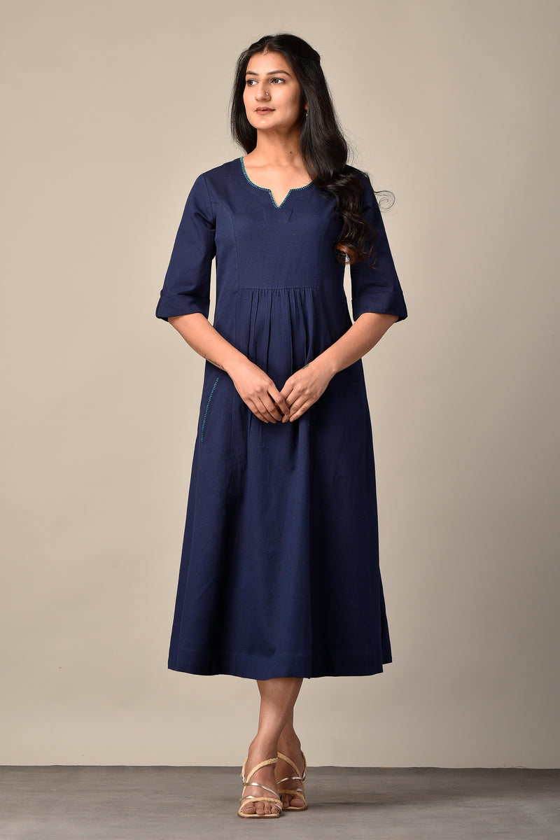 Linen Long Dress in Navy Blue