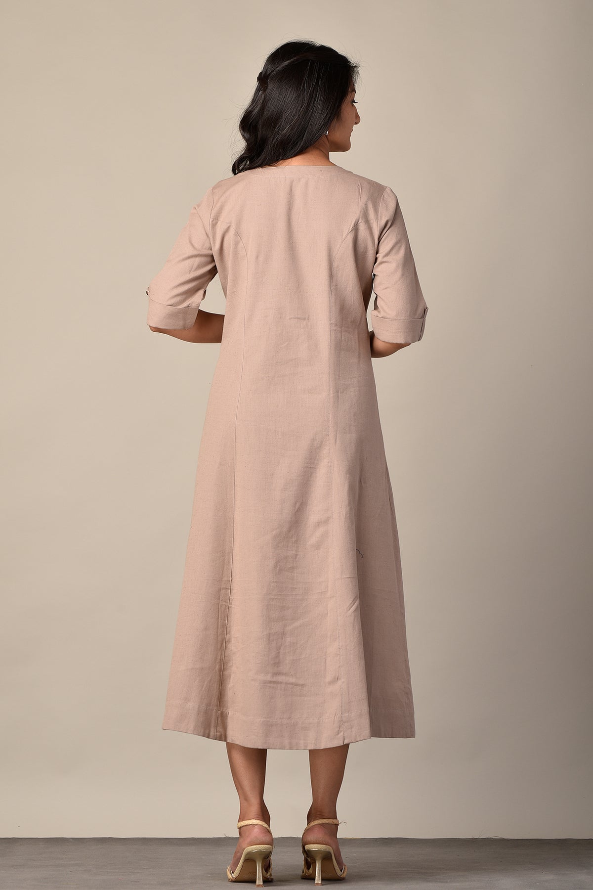 Linen Long Dress in Khakhi Beige