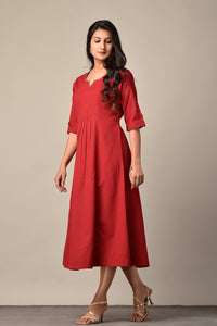 Linen Long Dress in Deep Red
