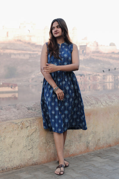 Bagru Printed Mandarin Collar Dress