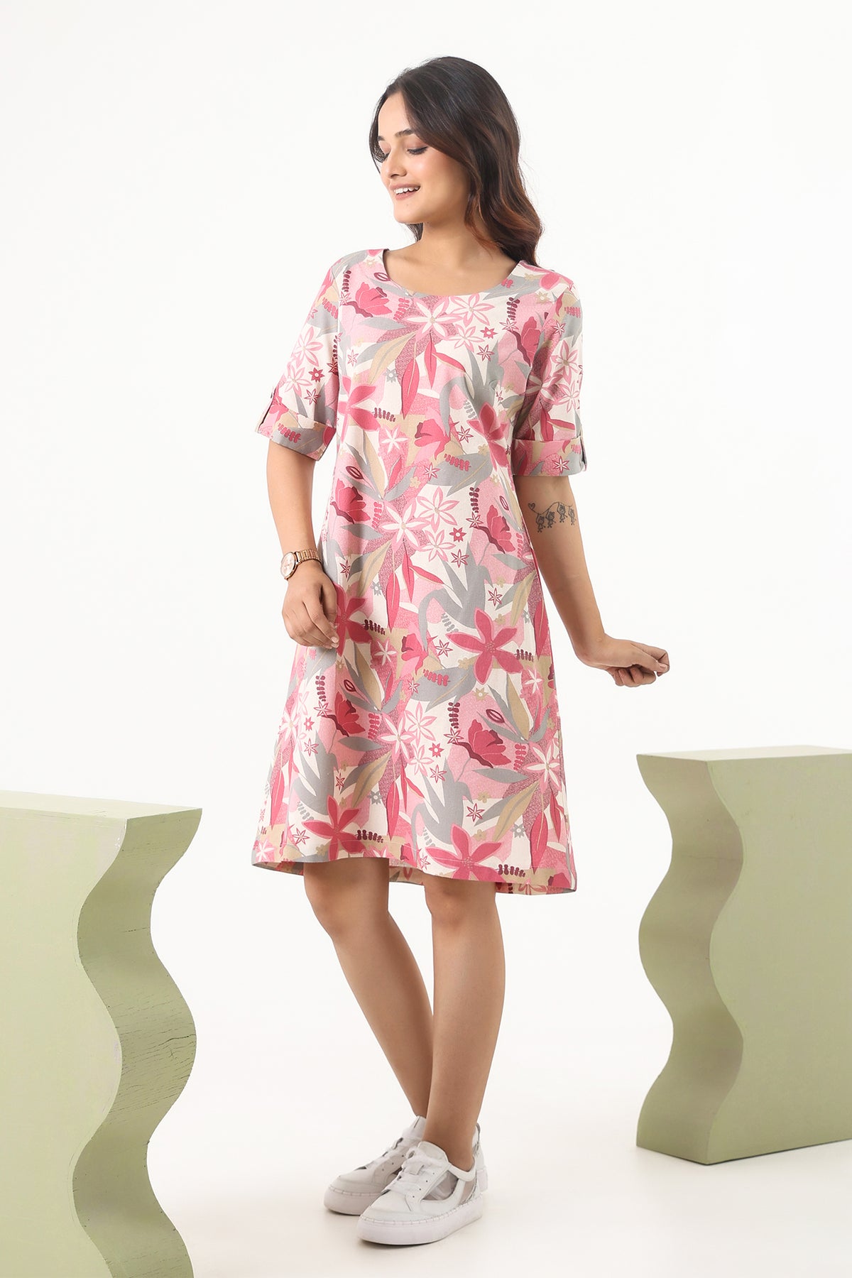 Flex Printed Knee Length Dress