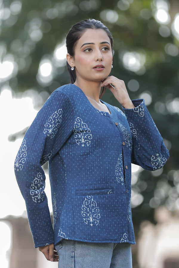 Full Sleeve Quilted Cotton Jacket with Pockets