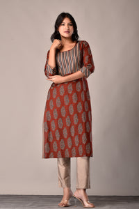 Bagru Print Kurta with Gota Yoke in Red