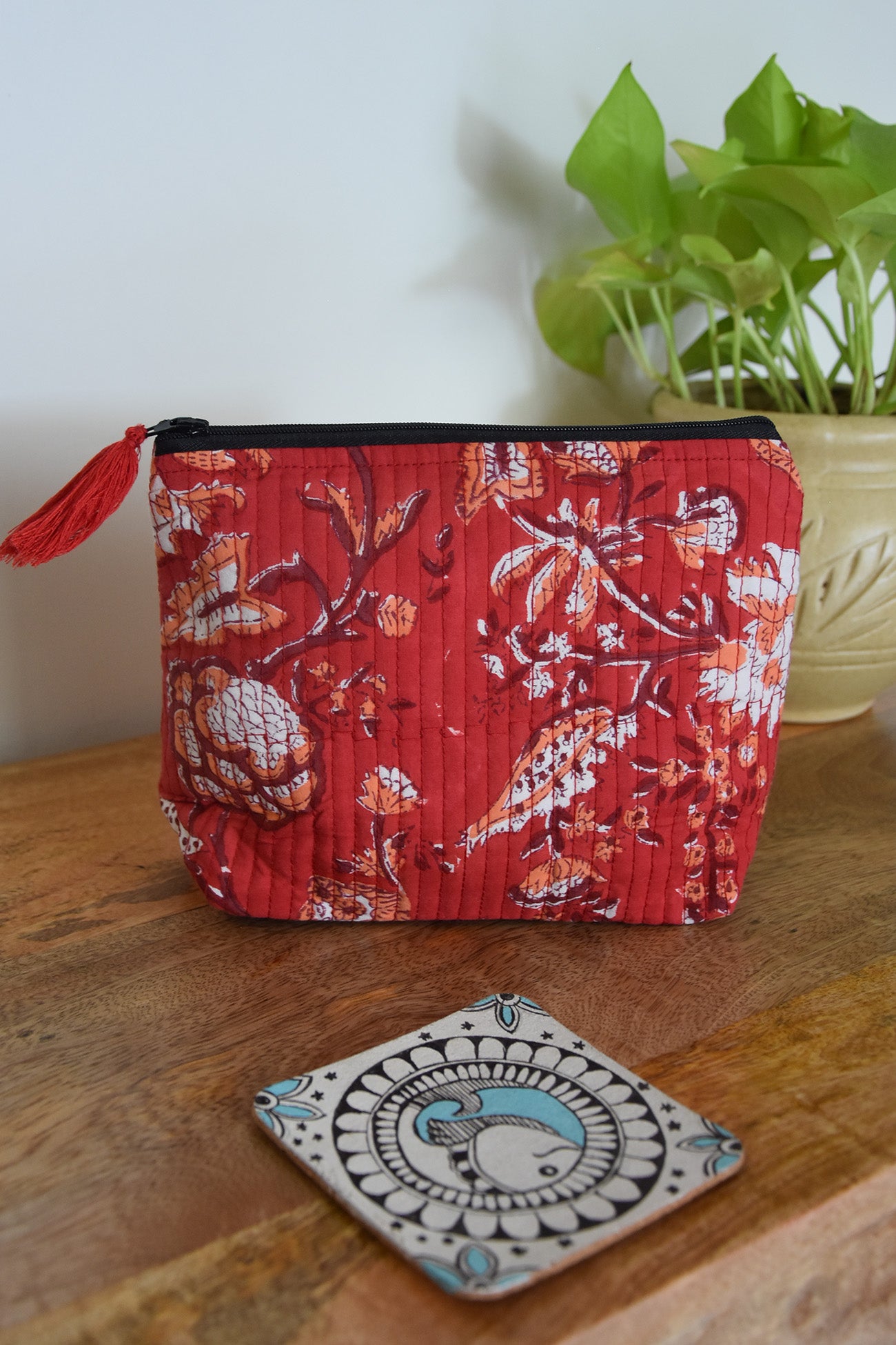 Quilted Small Pouch Bag Red Indirookh