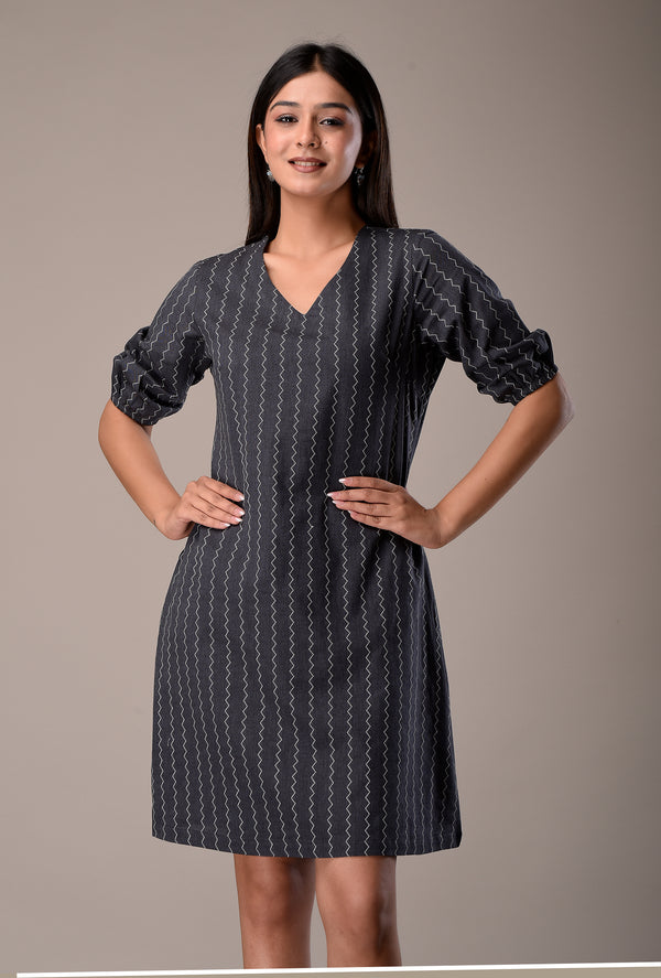 Handloom Cotton Dress in Dark Grey