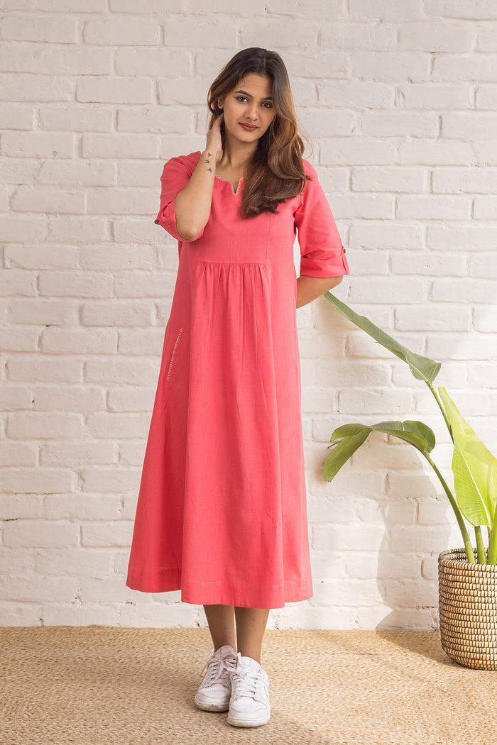 Linen Long Dress in Peach