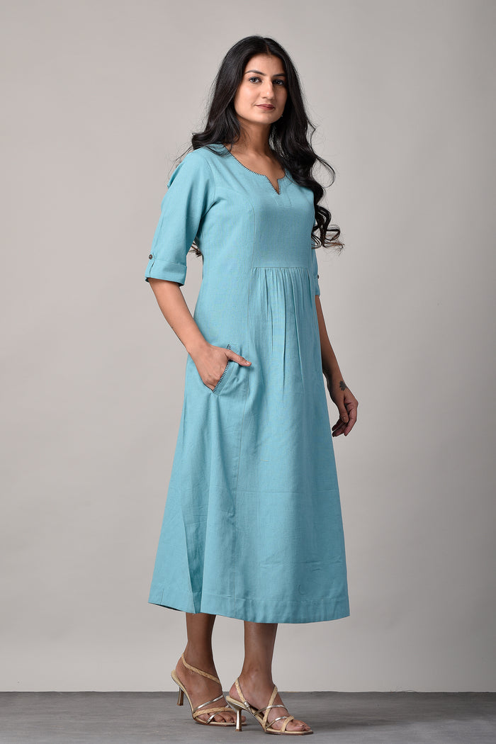 Linen Long Dress in Light Sea Blue