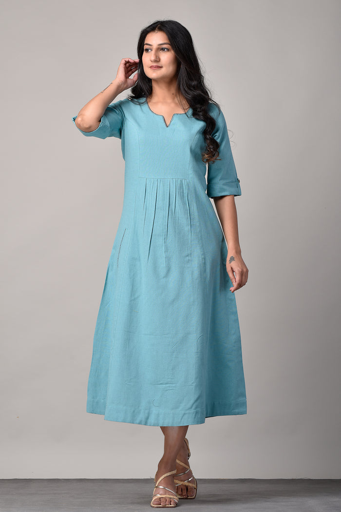 Linen Long Dress in Light Sea Blue