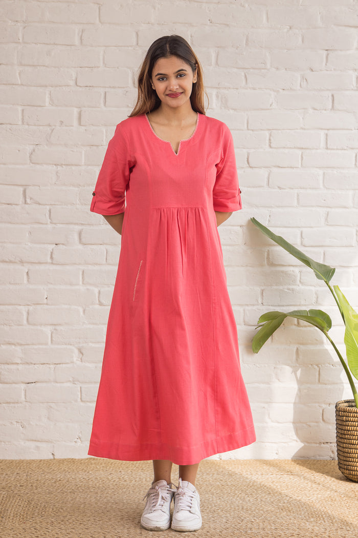 Linen Long Dress in Peach