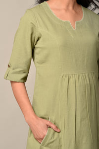 Linen Long Dress in Olive Green