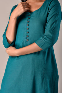 Linen Cotton Kurta with Button detail Rama Green