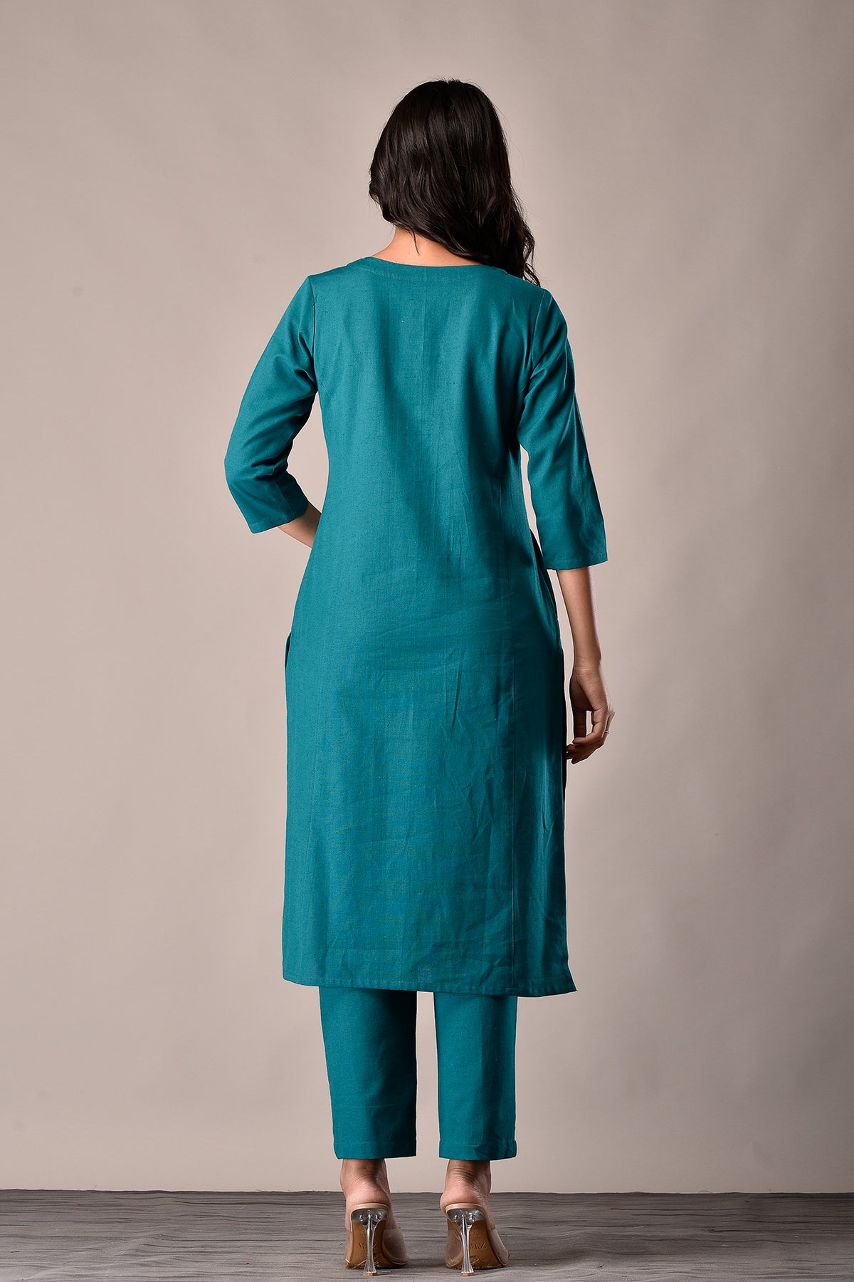 Linen Cotton Kurta with Button detail Rama Green