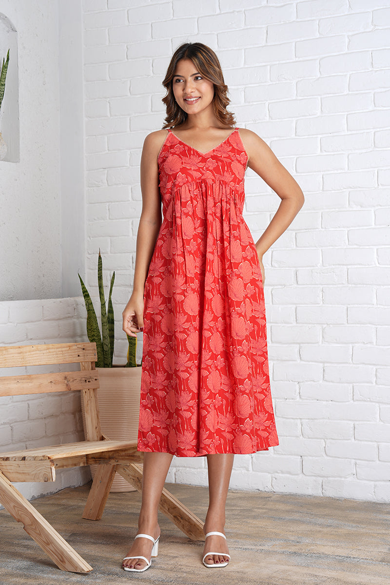 Strappy Mahi Dress with Embroidery Detail in Jaipur Prints