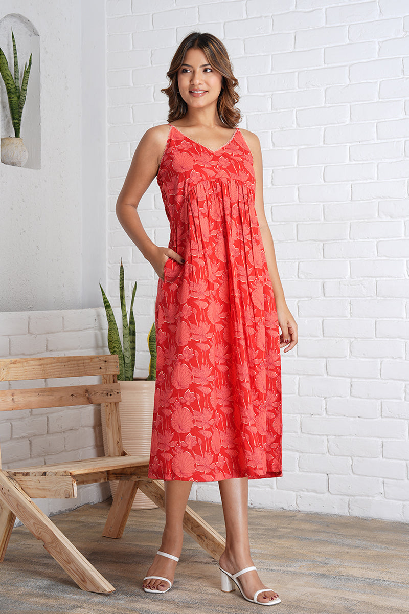 Strappy Mahi Dress with Embroidery Detail in Jaipur Prints