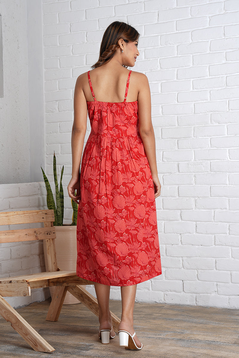 Strappy Mahi Dress with Embroidery Detail in Jaipur Prints