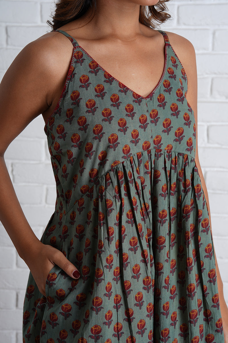 Strappy Mahi Dress with Embroidery Detail in Jaipur Prints