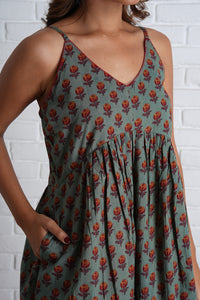 Strappy Mahi Dress with Embroidery Detail in Jaipur Prints