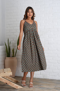Strappy Mahi Dress with Embroidery Detail in Jaipur Prints