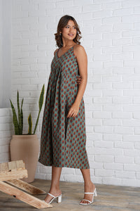Strappy Mahi Dress with Embroidery Detail in Jaipur Prints