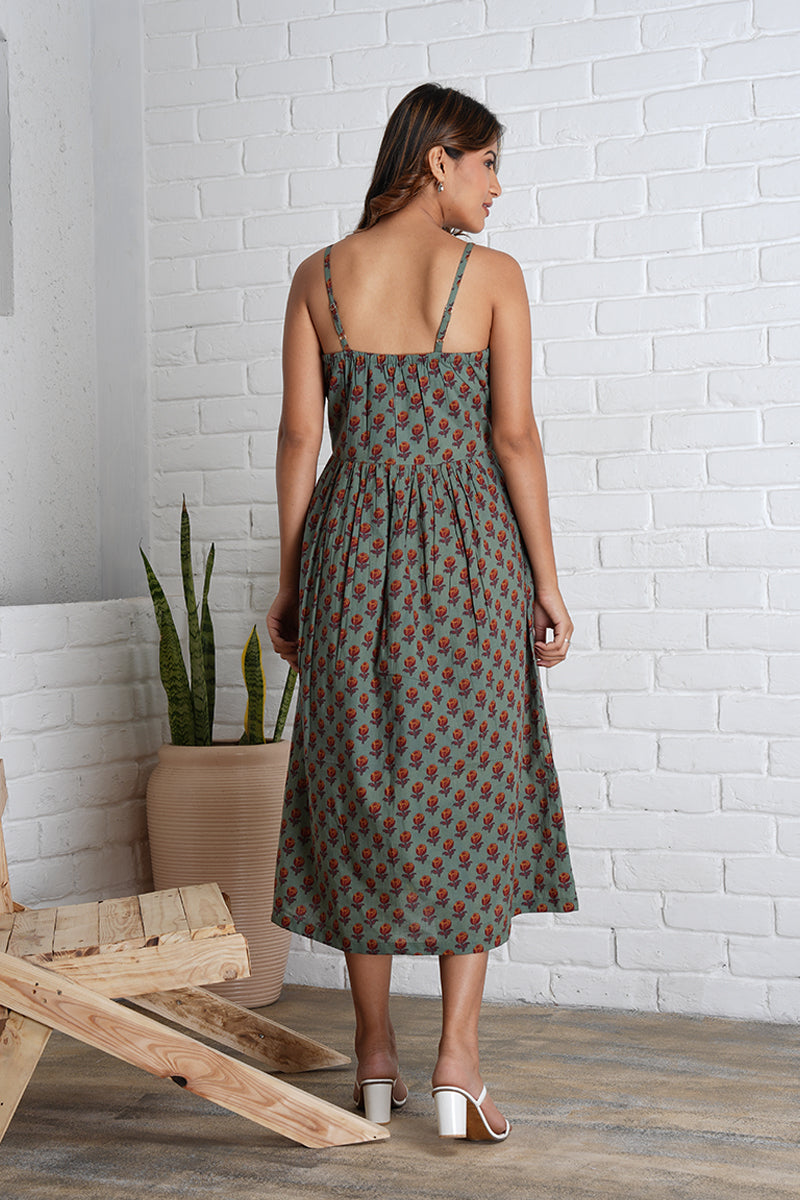 Strappy Mahi Dress with Embroidery Detail in Jaipur Prints