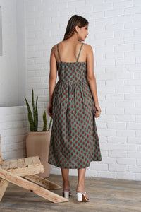 Strappy Mahi Dress with Embroidery Detail in Jaipur Prints