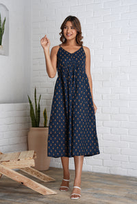 Strappy Mahi Dress with Embroidery Detail in Jaipur Prints