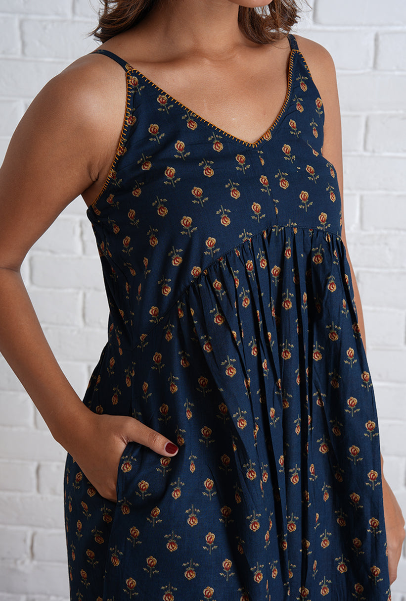 Strappy Mahi Dress with Embroidery Detail in Jaipur Prints