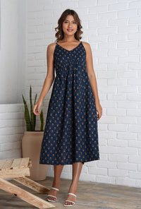 Strappy Mahi Dress with Embroidery Detail in Jaipur Prints