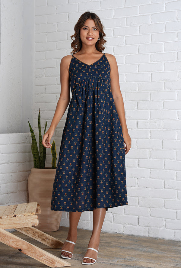 Strappy Mahi Dress with Embroidery Detail in Jaipur Prints