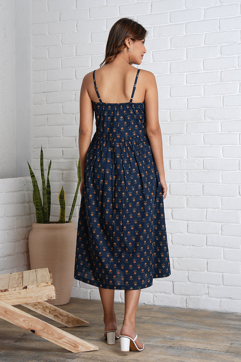 Strappy Mahi Dress with Embroidery Detail in Jaipur Prints