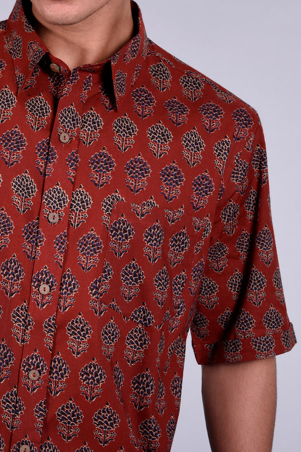 Red Buta Cotton Printed  Men's Shirt