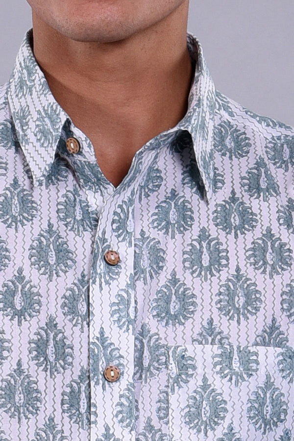 White Cotton Printed  Men's Shirt