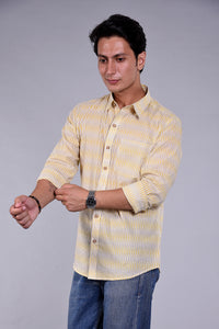 Yellow Cotton Printed Full Sleeve Men's Shirt