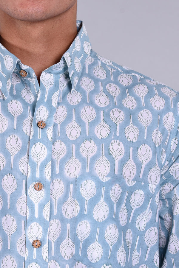 Sea Green Cotton Printed Men's Shirt