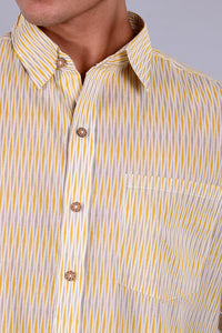 Yellow Cotton Printed  Men's Shirt