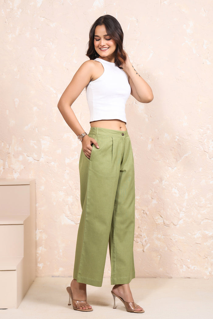 Linen Pleated Wide Leg Pants