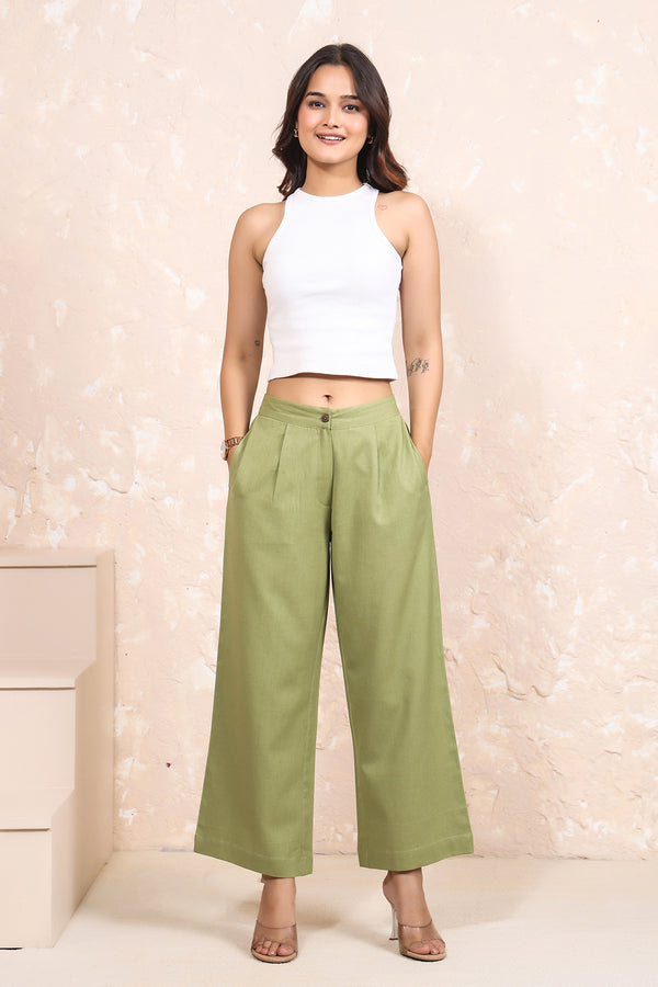 Olive green wide leg linen Pant