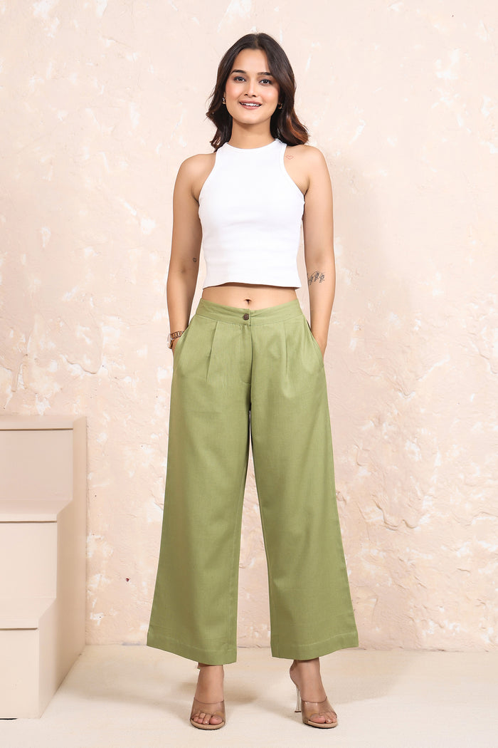Olive green wide leg linen Pant