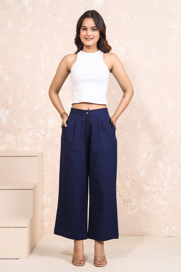 Pleated Wide Leg Linen Cotton Pants