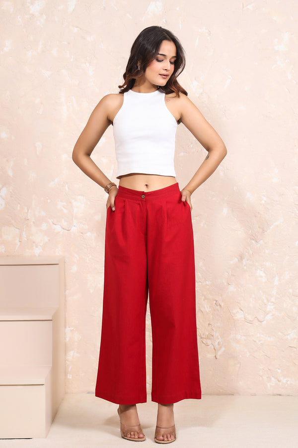 Pleated Wide Leg Linen Cotton Pants