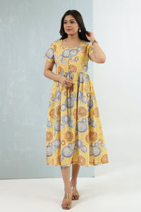 Printed Pintuck Siya Cotton Dress