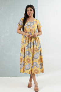 Printed Pintuck Siya Cotton Dress