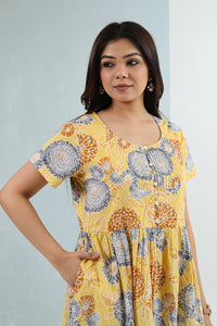 Printed Pintuck Siya Cotton Dress